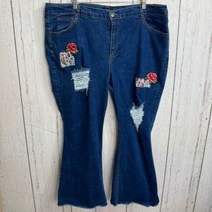 Mark Distressed Wide leg Hi Waist Crop Jeans Floral Decoration Size 20